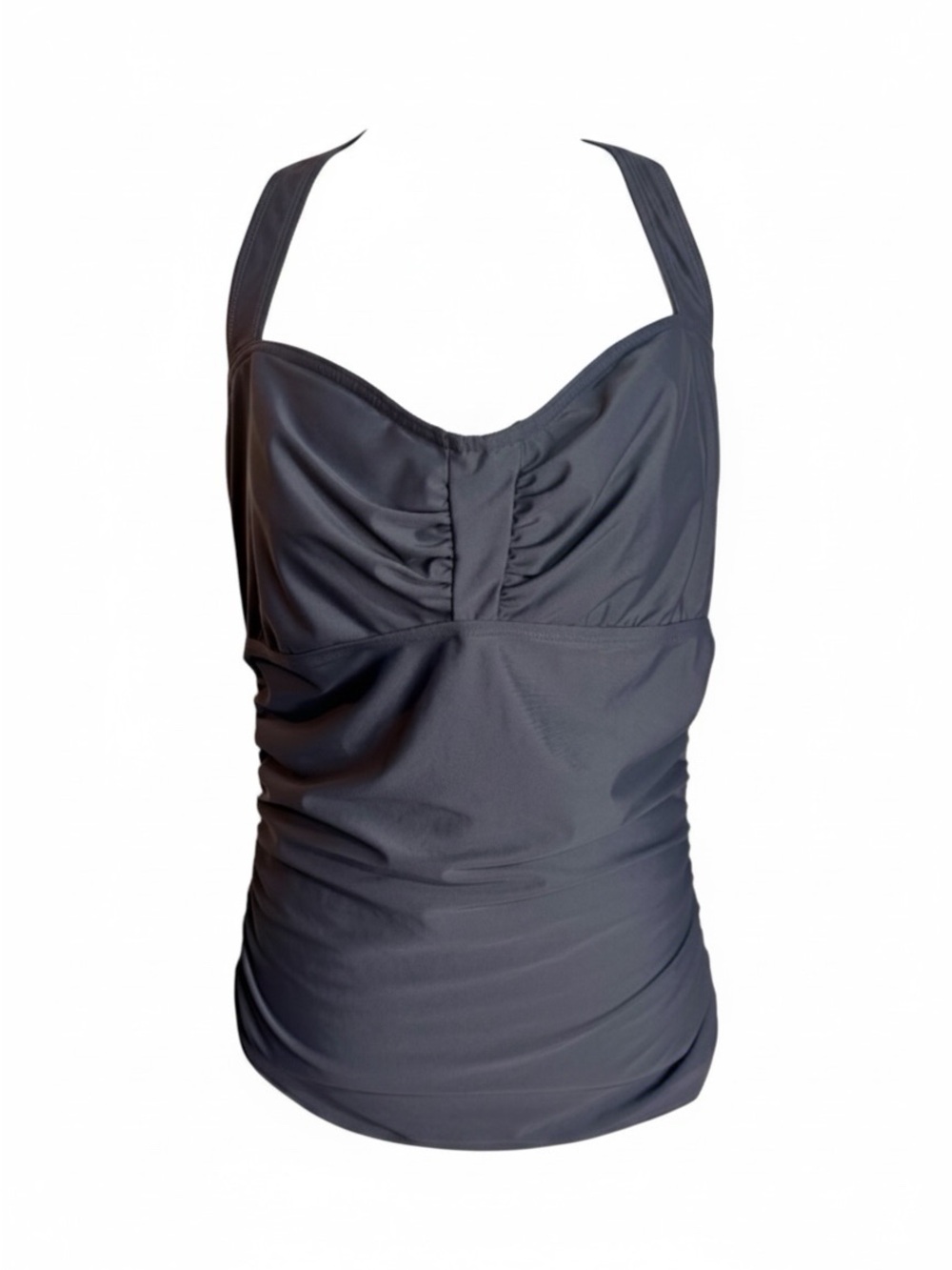 Athleta Dark Gray Sara Halter Removable Pad Ruched Power Net Swim Tankini 38 D
